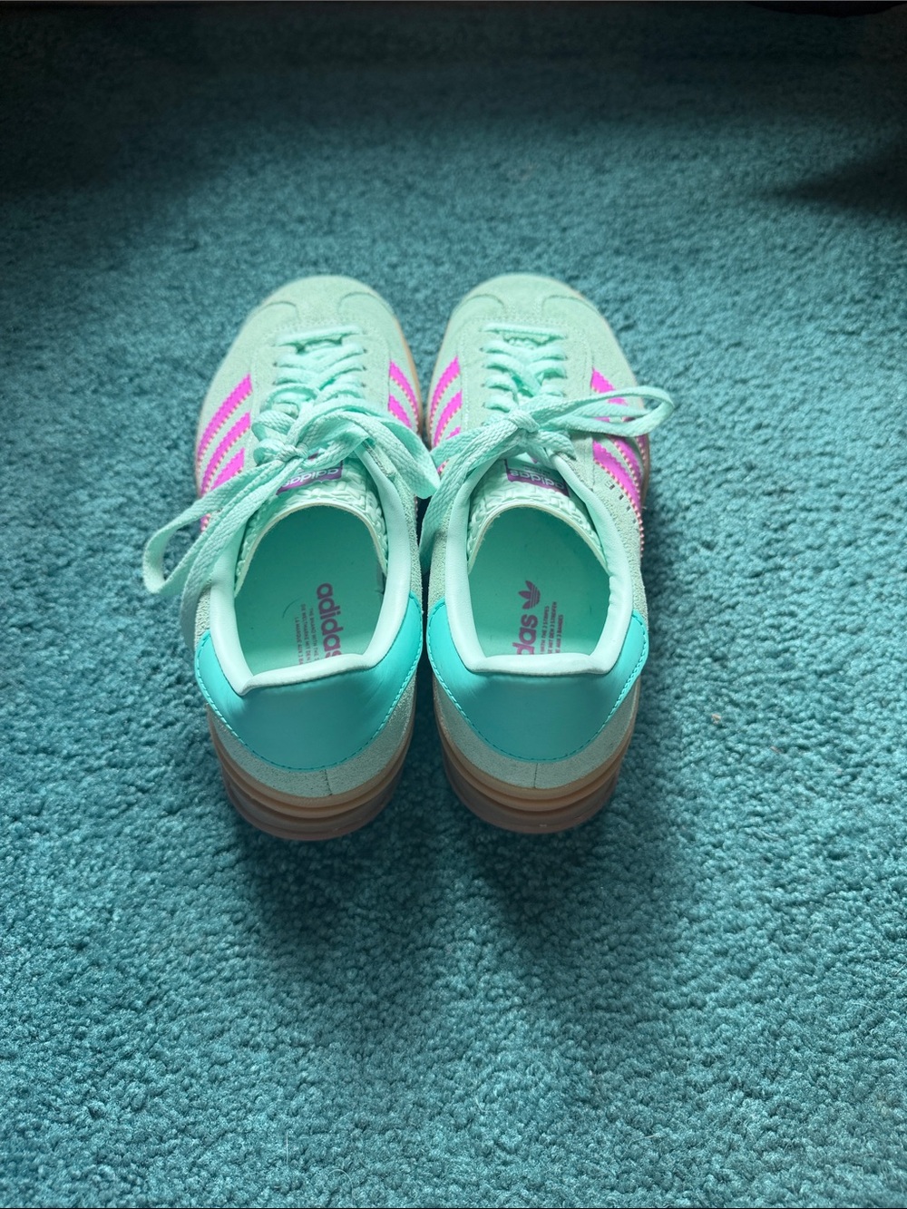 adidas kids Gazelle Bold Sneakers in Mint Green with Pink Stripes - Picture 3 of 6